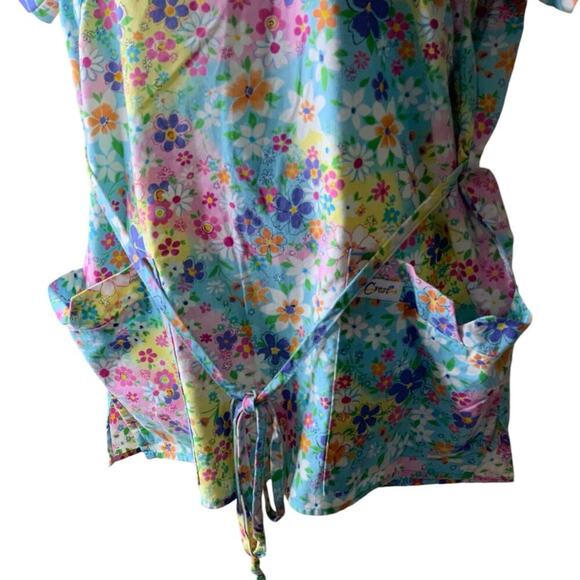 Crest Cotton Uniform Tops Womens S Floral AOP Bohemian Casual Summer Workwear - Picture 7 of 9